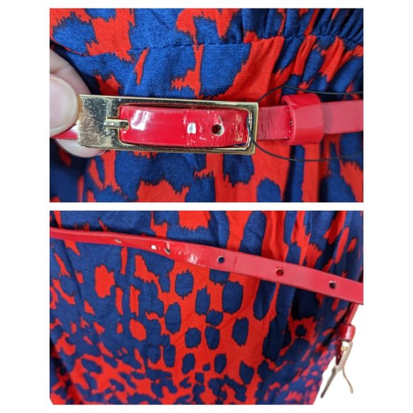 ASOS Red and Blue Print Open Back Belted Midi Dress 6 - Picture 6 of 12